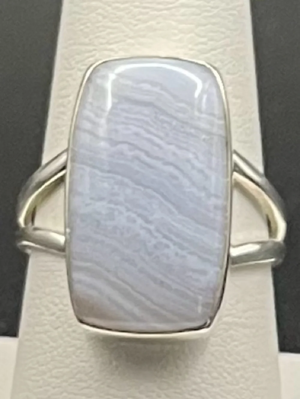 Blue Lace Agate .925 sterling silver statement ring size 8.75 weighs 5.44 g